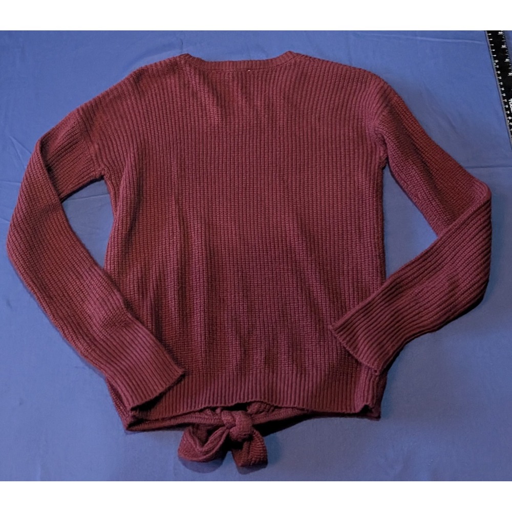 Pink Republic Burgundy Ribbed Knit Tie Front Sweater Long Sleeve Women's XS - Picture 10 of 12